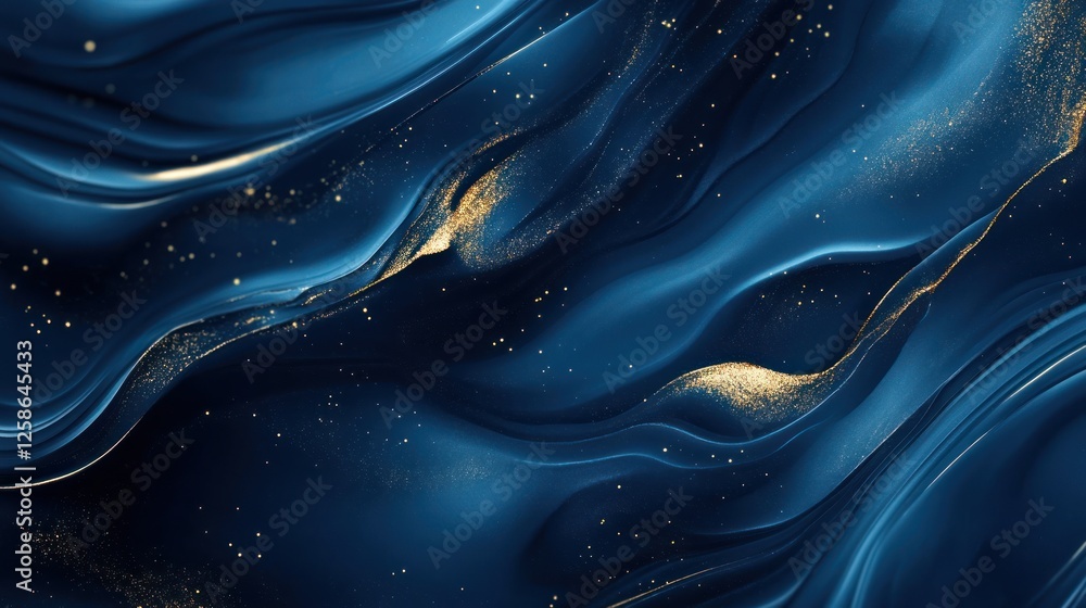 Fototapeta premium A stunning abstract background featuring waves of deep blue and shimmering gold accents, creating a mesmerizing and elegant visual experience.
