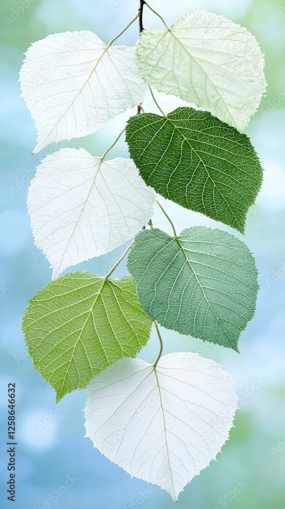 Variegated Green and White Leaves Hanging from Branch Variegated Green and White Leaves Hanging from Branch