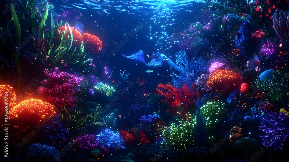 Vibrant Underwater Pixel Art Scene with Glowing Coral and Fish Vibrant Underwater Pixel Art Scene with Glowing Coral and Fish