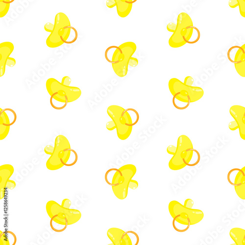 Yellow pacifiers vector seamless pattern. Baby dummy. Background, print, packaging design, wrapping