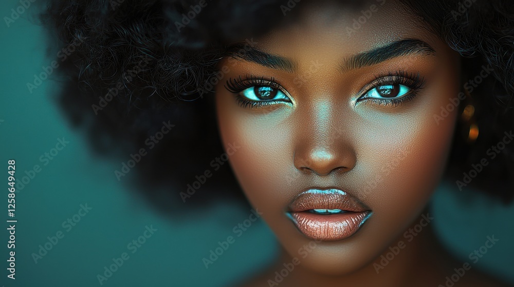 Portrait of a young woman with stunning features and vibrant skin tone, showcasing natural beauty in an artistic setting with soft lighting and deep colors Portrait of a young woman with stunning features and vibrant skin tone, showcasing natural beauty in an artistic setting with soft lighting and deep colors