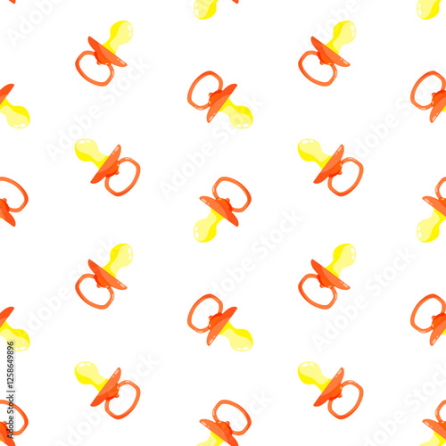 Vermilion pacifiers vector seamless pattern. Baby dummy. Background, print, packaging, wrapping
