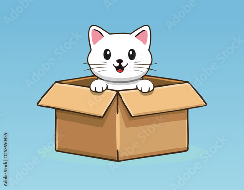 A cute baby cat with gift box vector.