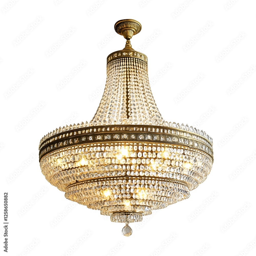 Obraz premium Elegant Crystal Chandelier on White Background Depicting Luxury Lighting Design