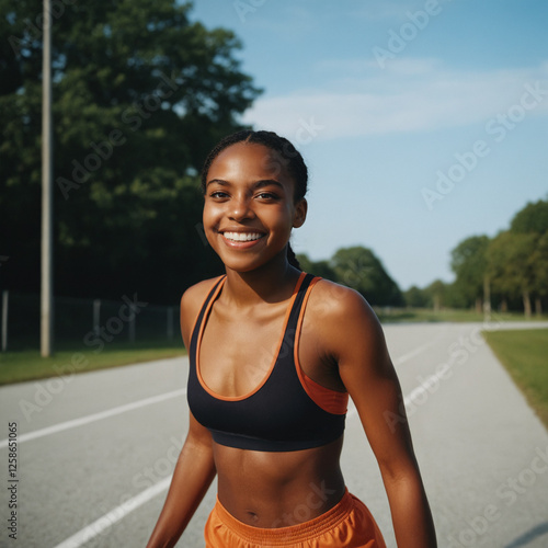 young athletic woman smilin...