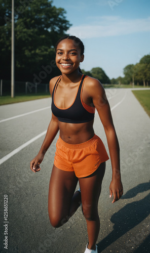 young athletic woman smilin...