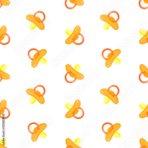 Orange pacifiers vector seamless pattern. Baby dummy. Background, print, packaging design, wrapping