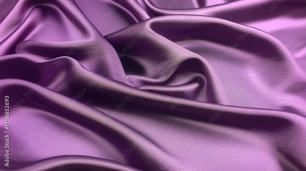 Fototapeta premium Luxurious purple silk fabric with elegant soft folds and waves creating a sensual texture, smooth satin material with gentle shadows and highlights in royal amethyst shade.