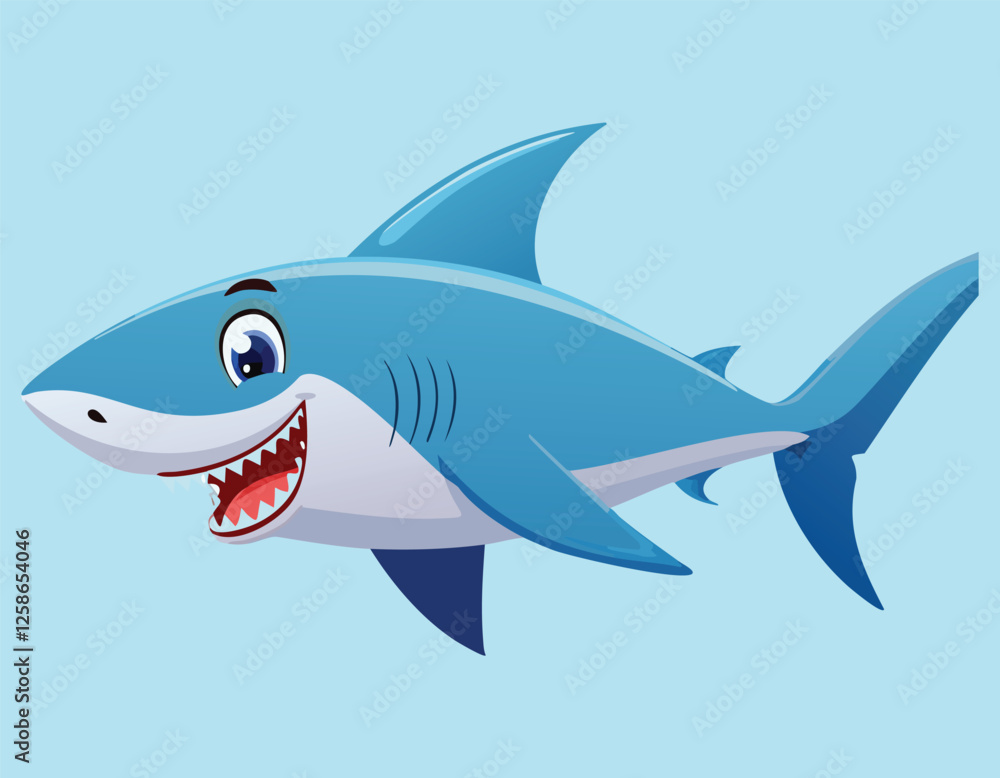 A big shark cartoon isolated on blue background. A big shark cartoon isolated on blue background.