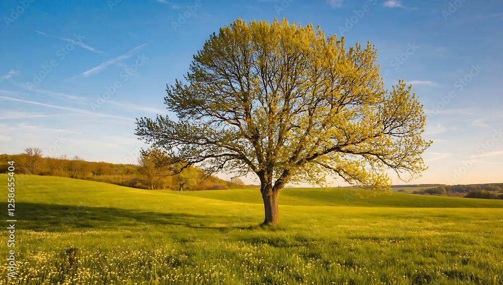 Fototapeta premium Solitary Tree in Bloom on a Hill