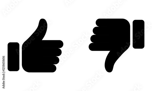 Set of thumbs up and down symbols in red and green colors.