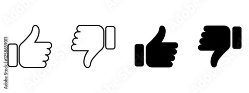 Set of thumbs up and down symbols in red and green colors.