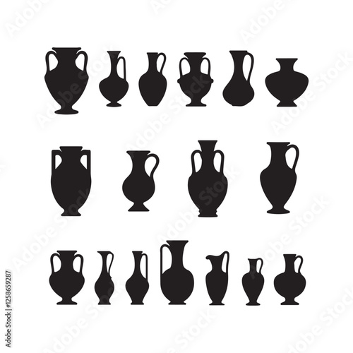 Ancient Greek pottery, black silhouettes 