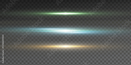 Set of neon light effects and glares. Laser lines of light. Glowing stripes on a dark background.