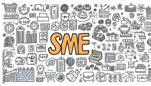 Business sme doodle icon set. Small, medium enterprise business hand drawn doodle sketch style icon. Local partnership, economic strategy, franchise concept. perfect any project.