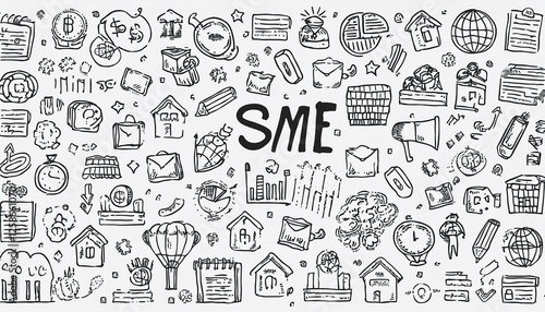 Business sme doodle icon set. Small, medium enterprise business hand drawn doodle sketch style icon. Local partnership, economic strategy, franchise concept. perfect any project.