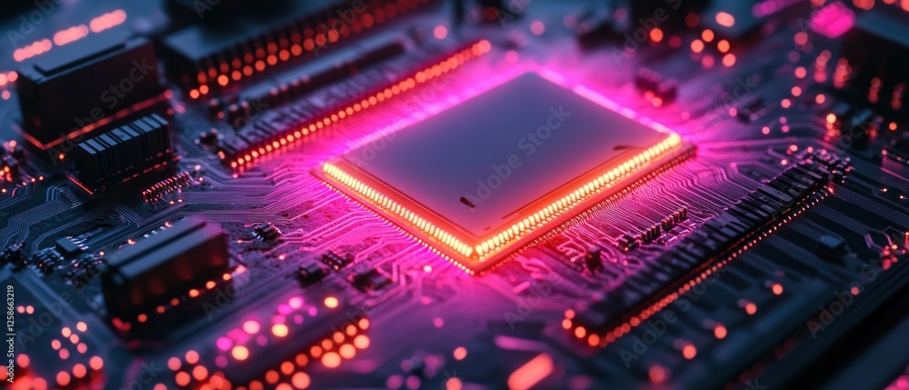 Glowing Processor on a Circuit Board Glowing Processor on a Circuit Board