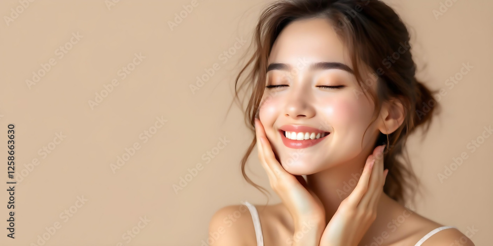 Tranquil and Joyful Image of a Young Lady with Long Hair and Natural Beauty for Wellness Tranquil and Joyful Image of a Young Lady with Long Hair and Natural Beauty for Wellness