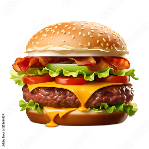  Juicy Cheeseburger with Fresh Beef Patty Isolated on Transparent Background photo