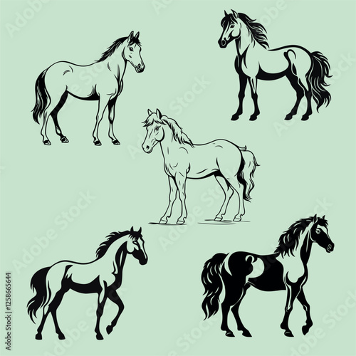 Simple vector monochrome drawing of horses