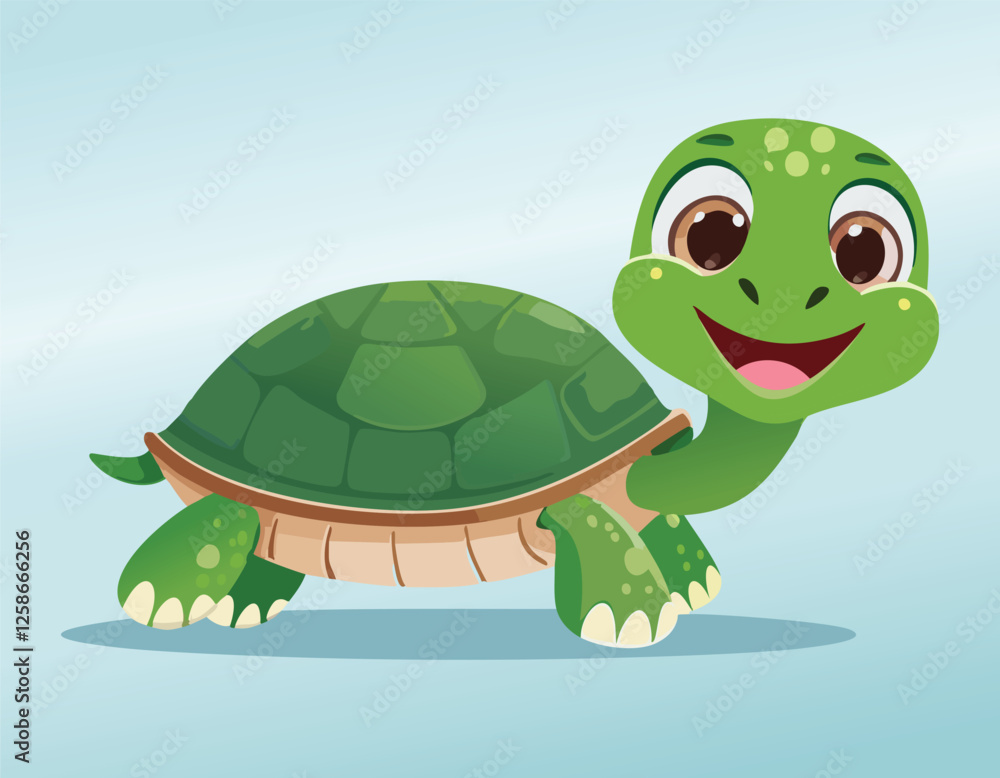 Fototapeta premium A cute funny turtle cartoon walking and smiling simple flat design vector.