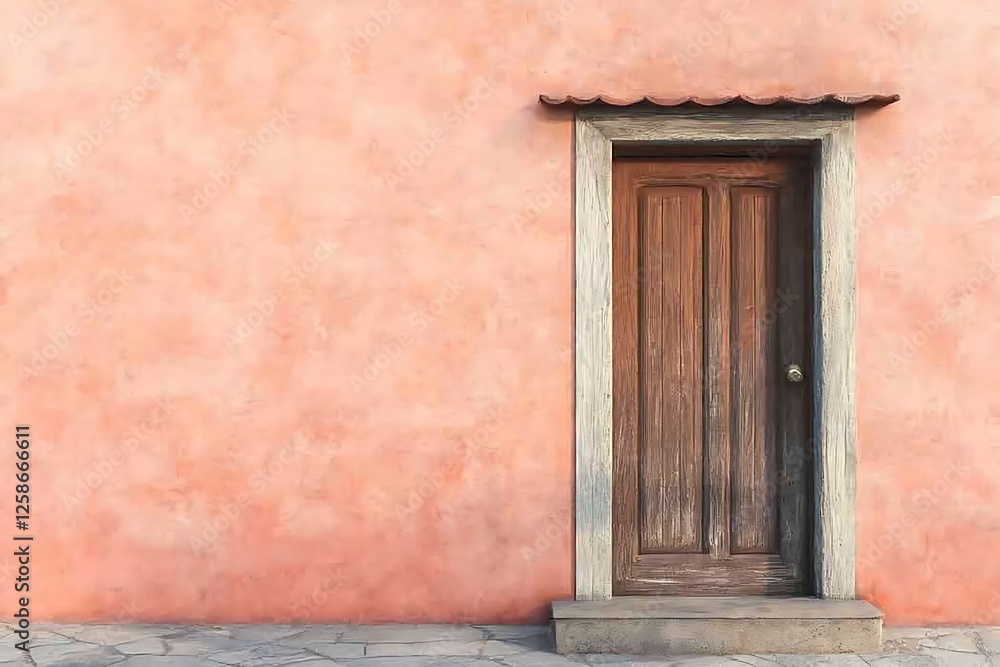 Old mexican Rustic Wooden Door on Building Wall background Old mexican Rustic Wooden Door on Building Wall background