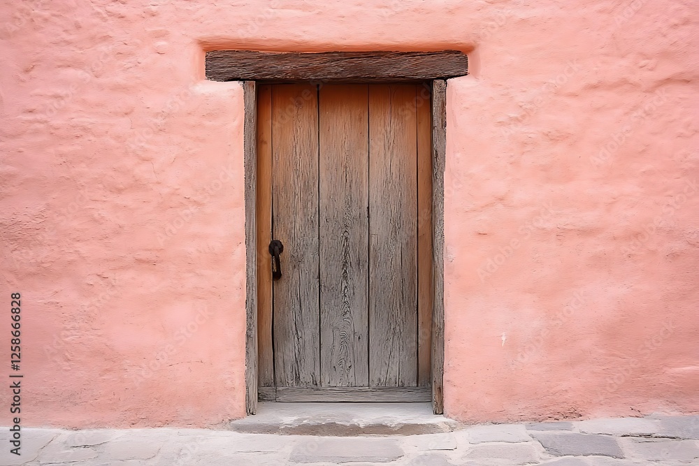 Old mexican Rustic Wooden Door on Building Wall background Old mexican Rustic Wooden Door on Building Wall background