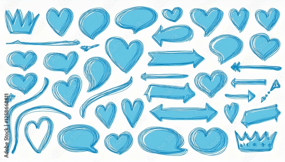 Hand drawn blue highlight, text underline, emphasis mark, line shape set. Hand drawn scribble arrow, love heart, speech bubble, crown element. Marker, pen brush stroke. perfect any project. Hand drawn blue highlight, text underline, emphasis mark, line shape set. Hand drawn scribble arrow, love heart, speech bubble, crown element. Marker, pen brush stroke. perfect any project.