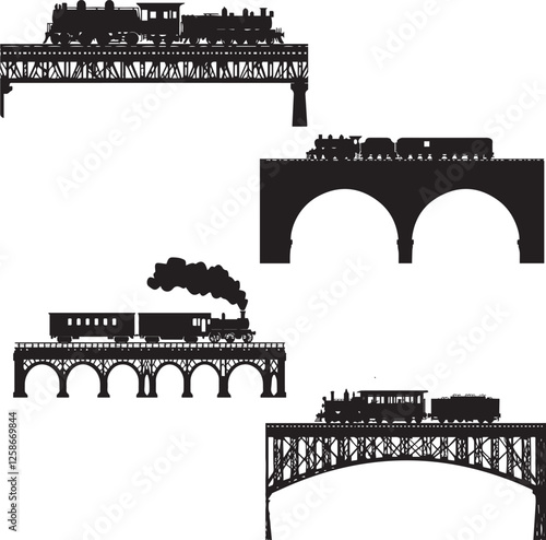 Silhouette of a Steam train Moving across a Bridge