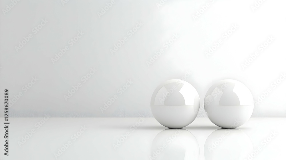Pair Of White Polished Spheres In Minimalist Setting Pair Of White Polished Spheres In Minimalist Setting