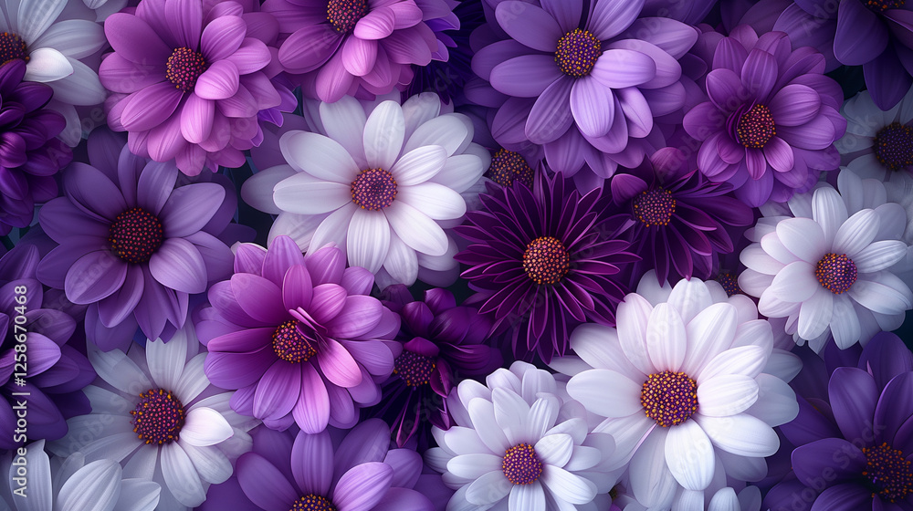 Obraz premium purple white daisies floral pattern elegant background delicate petals blooming natural design