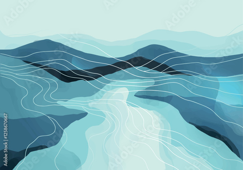 abstract japanese landscape on light background with gradient, semi watercolor, warm colors