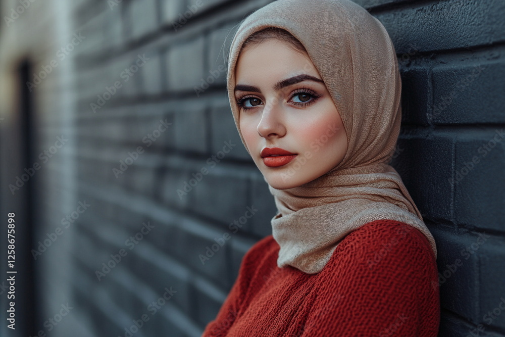 Beautiful fashion model in hijab posing confidently for the camera. Modest fashion, stylish look, trendy hijab, portrait, diversity, cultural beauty, fashionable woman, elegant pose.
Beautiful fashion model in hijab posing confidently for the camera. Modest fashion, stylish look, trendy hijab, portrait, diversity, cultural beauty, fashionable woman, elegant pose.