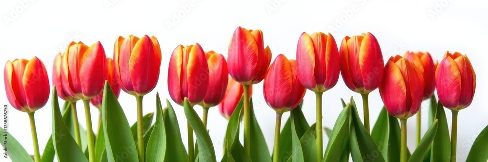 Close-up view of numerous tulips, isolated on white , horticulture, background Close-up view of numerous tulips, isolated on white , horticulture, background