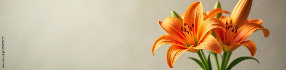 Charming long-stemmed bright orange lily in a vase, bouquet, arrangements Charming long-stemmed bright orange lily in a vase, bouquet, arrangements