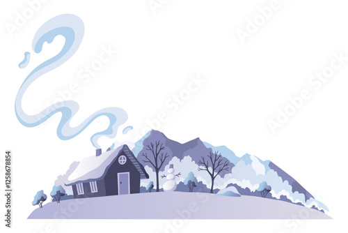 Winter season. Seasonal banner with snowman for social media stories wallpaper, landscape with copy space for text. Vector illustration