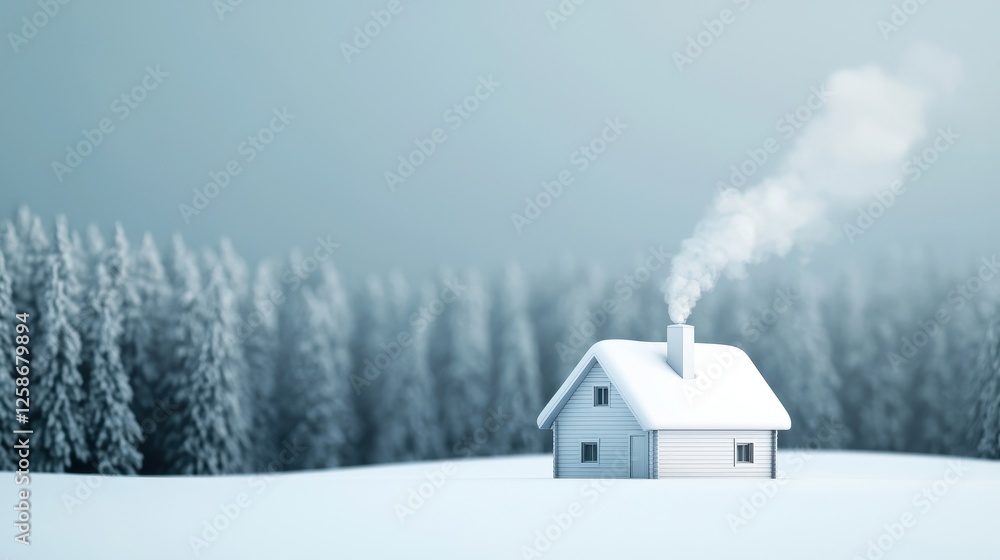 Cozy Snow-Covered Cabin Surrounded by Serene Winter Woods with Smoke Gently Ascending from the Chimney Cozy Snow-Covered Cabin Surrounded by Serene Winter Woods with Smoke Gently Ascending from the Chimney