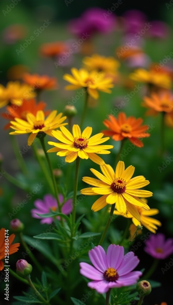 Coreopsis lanceolata in a garden bed with other plants, blooms, coreopsis, garden Coreopsis lanceolata in a garden bed with other plants, blooms, coreopsis, garden