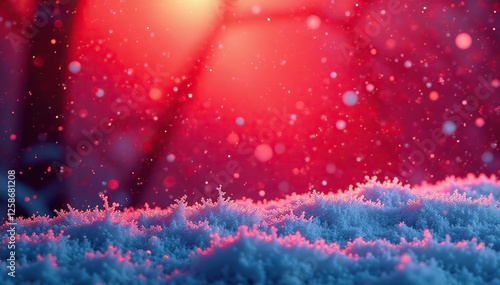 Colorful frosty texture background fades into red hues, winter scene, red background, texture art