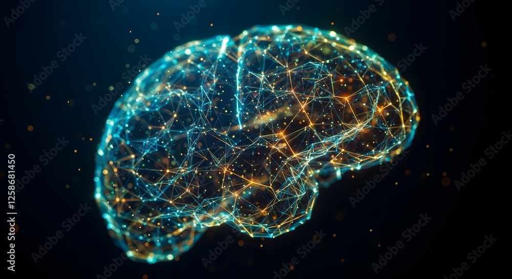 Glowing Brain Network Representing Artificial Intelligence and Neural Connections Glowing Brain Network Representing Artificial Intelligence and Neural Connections