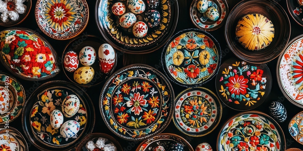 A close-up view of assorted plates showcasing various intricate designs and colors, highlighting their unique patterns and artistic details. A close-up view of assorted plates showcasing various intricate designs and colors, highlighting their unique patterns and artistic details.