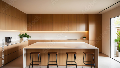 A modern kitchen interior in a luxurious contemporary home.