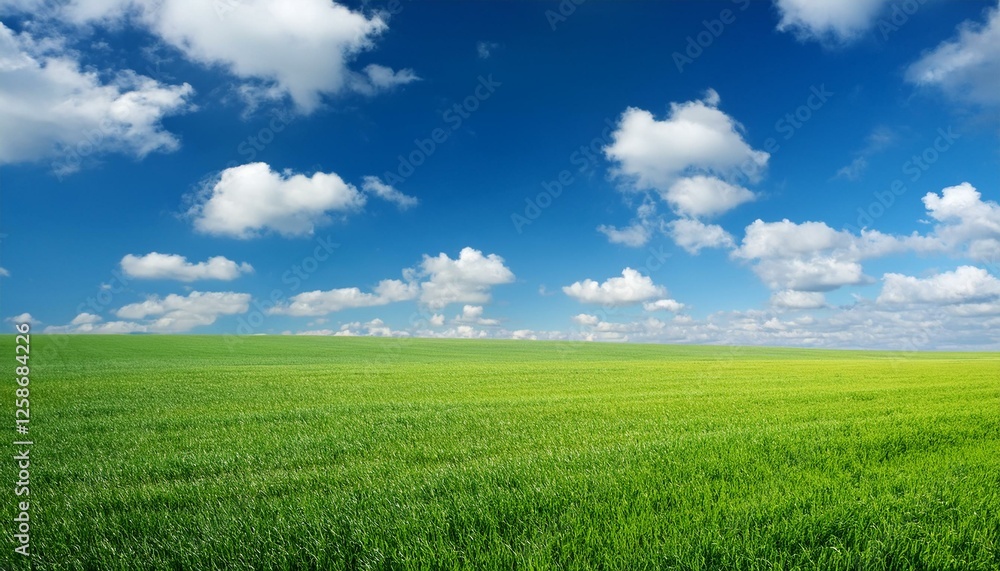 Serene Green Field Under a Blue Sky: A picturesque landscape featuring a vast expanse of vibrant green field gently rolling under a brilliant blue sky dotted with fluffy white clouds. Serene Green Field Under a Blue Sky: A picturesque landscape featuring a vast expanse of vibrant green field gently rolling under a brilliant blue sky dotted with fluffy white clouds.