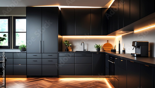 A modern kitchen interior in a luxurious contemporary home.