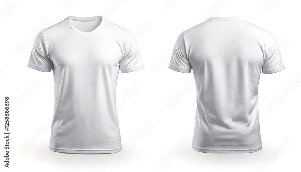 Plain white t-shirt displayed front and back on a clean background, T-shirt mockup Plain white t-shirt displayed front and back on a clean background, T-shirt mockup