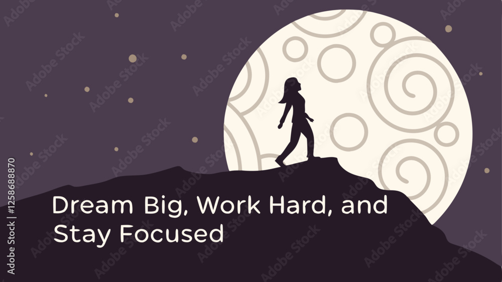 Silhouette on Mountain Peak with Glowing Moon & Silhouette on Mountain Peak with Glowing Moon &