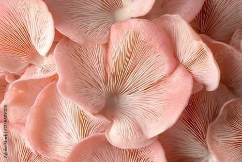 Close up Pink Oyster Mushrooms Texture Delicate Fungi Detail Natural Food Background