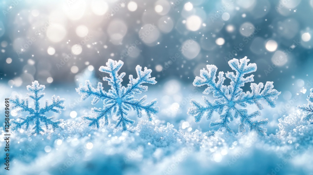 Snowflakes on Snow, Winter Background Snowflakes on Snow, Winter Background
