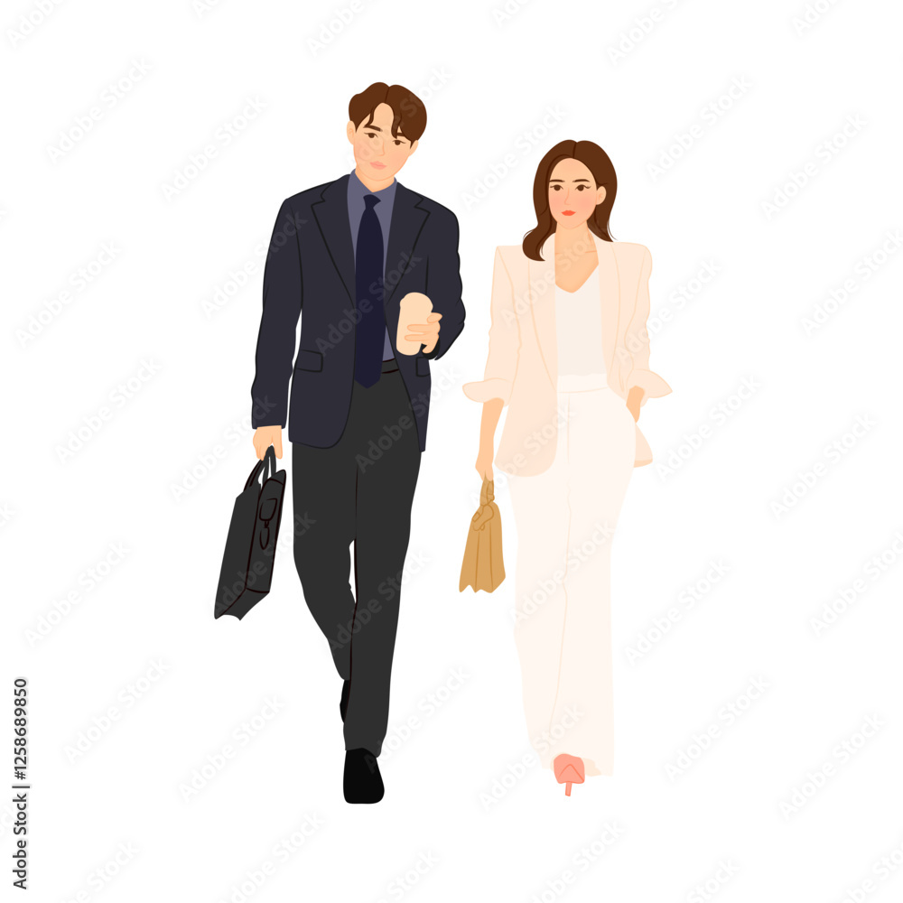 Stylish bussiness couple walking together Stylish bussiness couple walking together