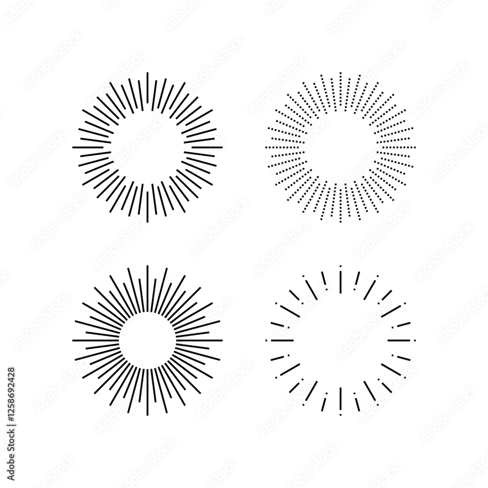Fototapeta premium Rays vector icon set. Sparkle, shine, glow flat vector icons